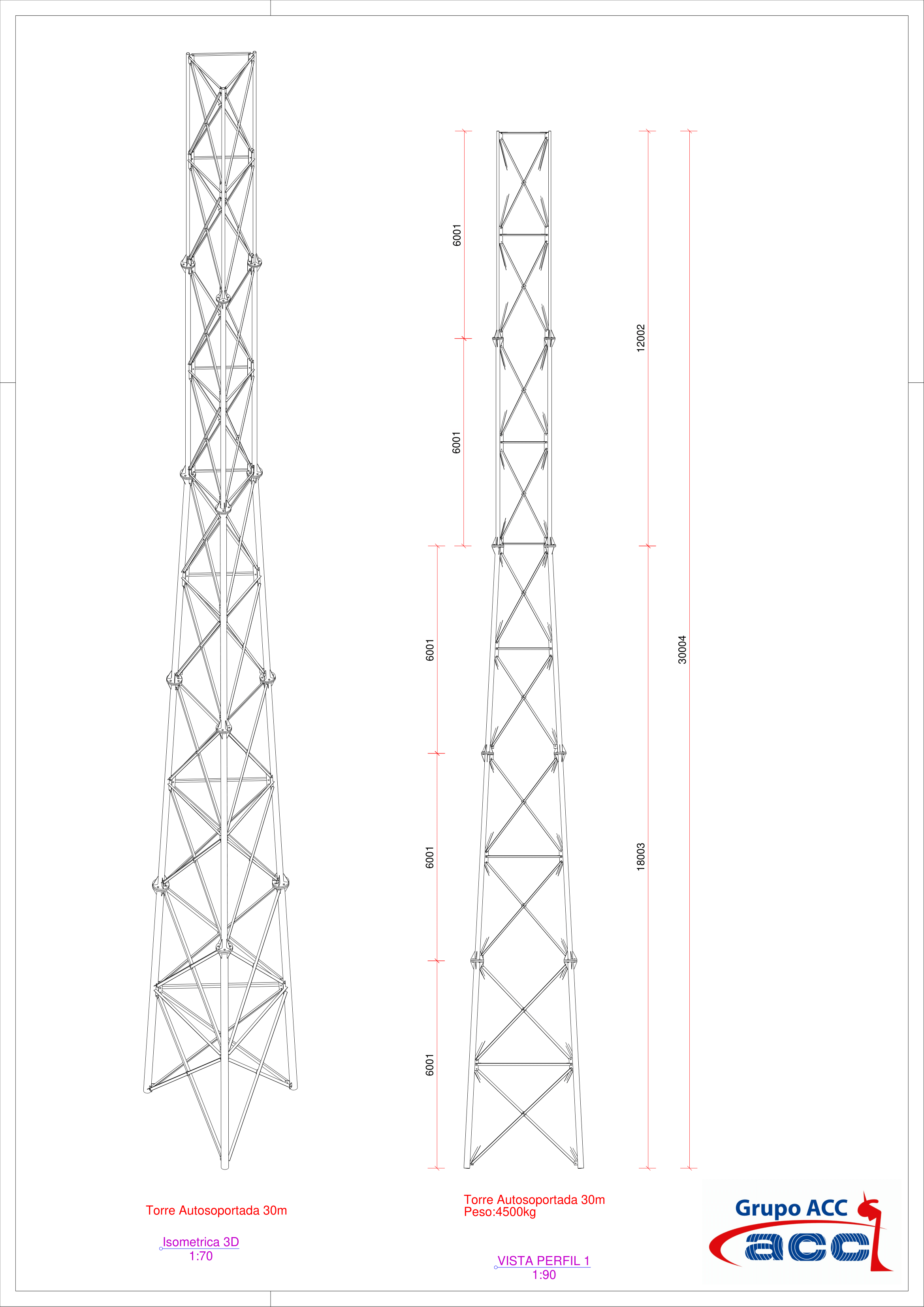 Plano torre Autosoportada 30m